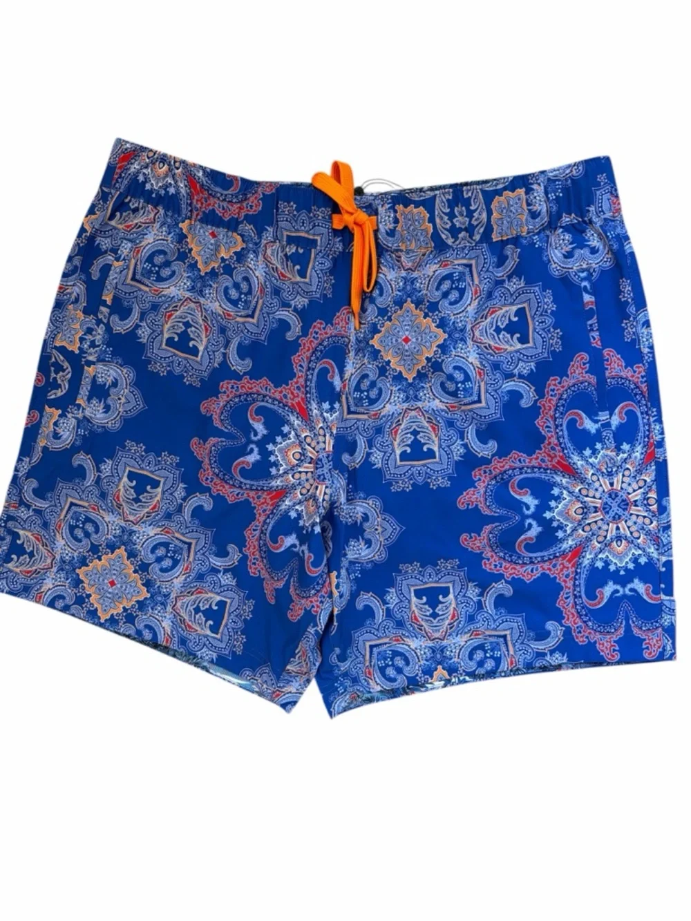 NWT 2XL Robert Graham Blue Paisley Swim Trunks with Orange Drawstring